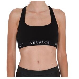 Versace Logo Sports Bra Black Brassier Racerback Gym Workout Designer Sz 2 NEW